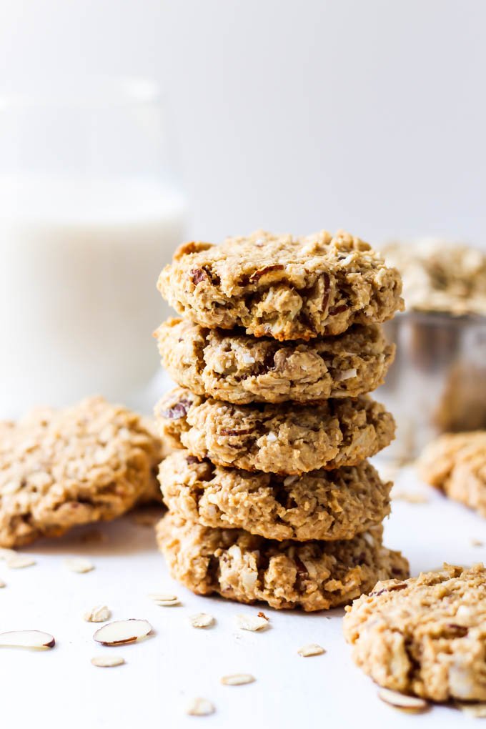 a stack of 5 coconut almond cookies