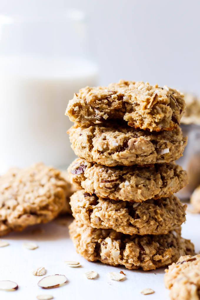 a stack of 5 coconut almond cookies