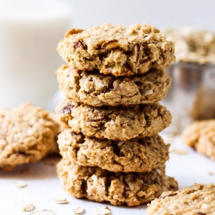 a stack of 5 coconut almond cookies