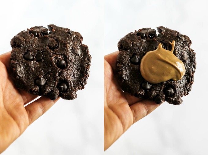 These gooey Stuffed Double Chocolate Chip Cookies are perfect treats to serve for a crowd! They're nut-free, vegan & gluten-free, so everyone can enjoy one.