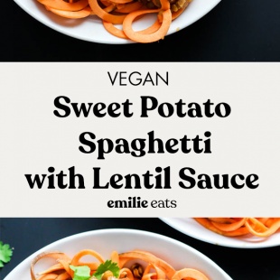 vertical image sweet potato spaghetti