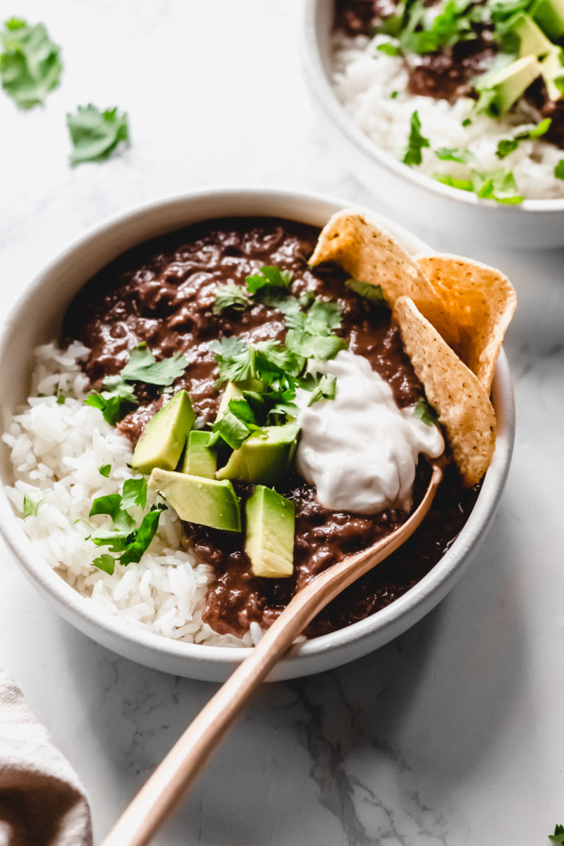 a bowl of black bean soup