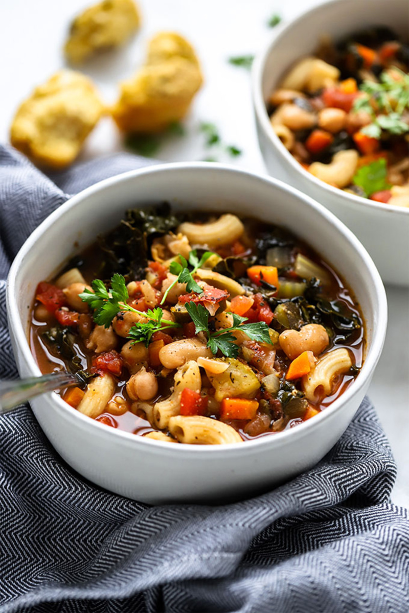 a bowl of vegan minestrone soup