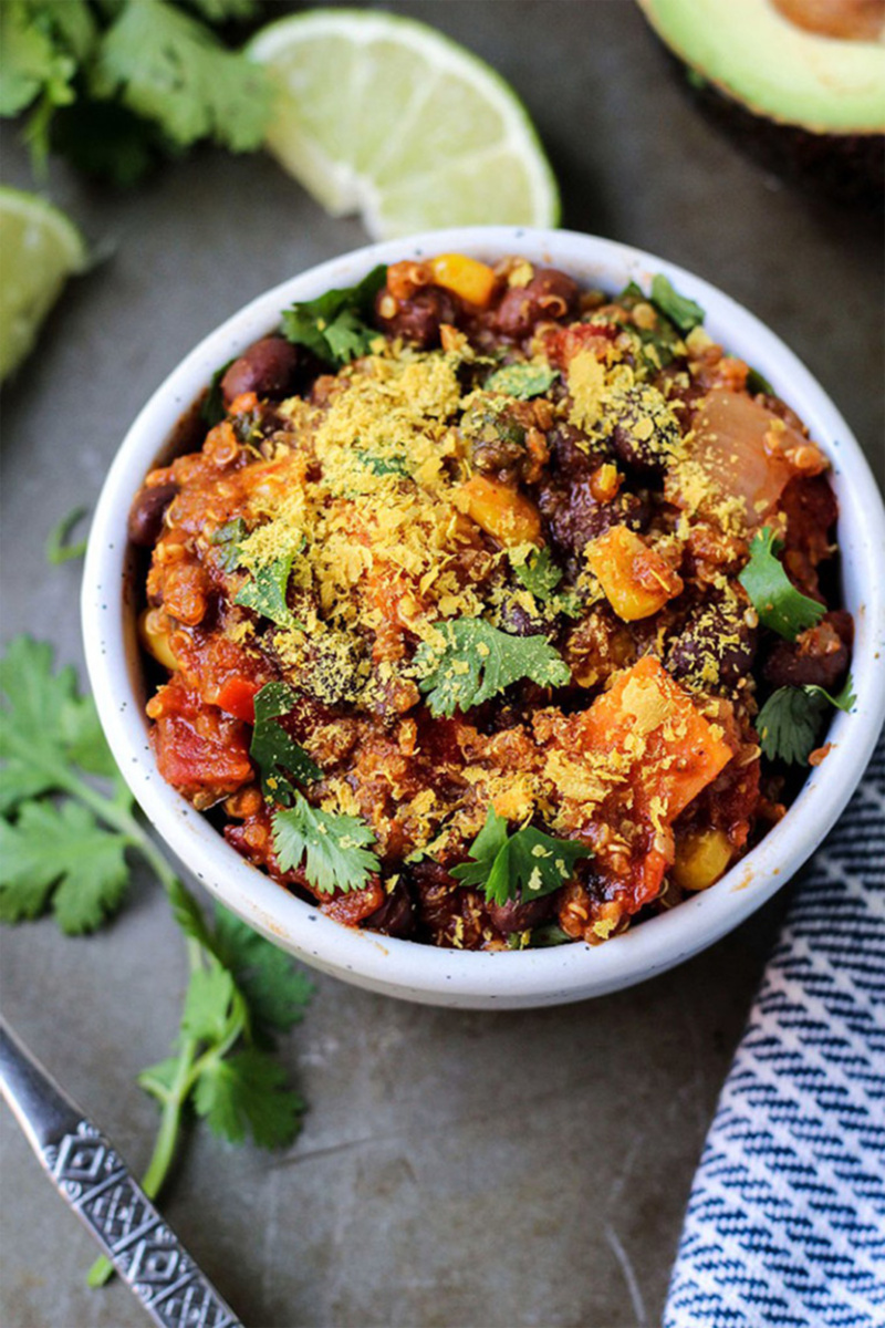 a bowl of vegan chili