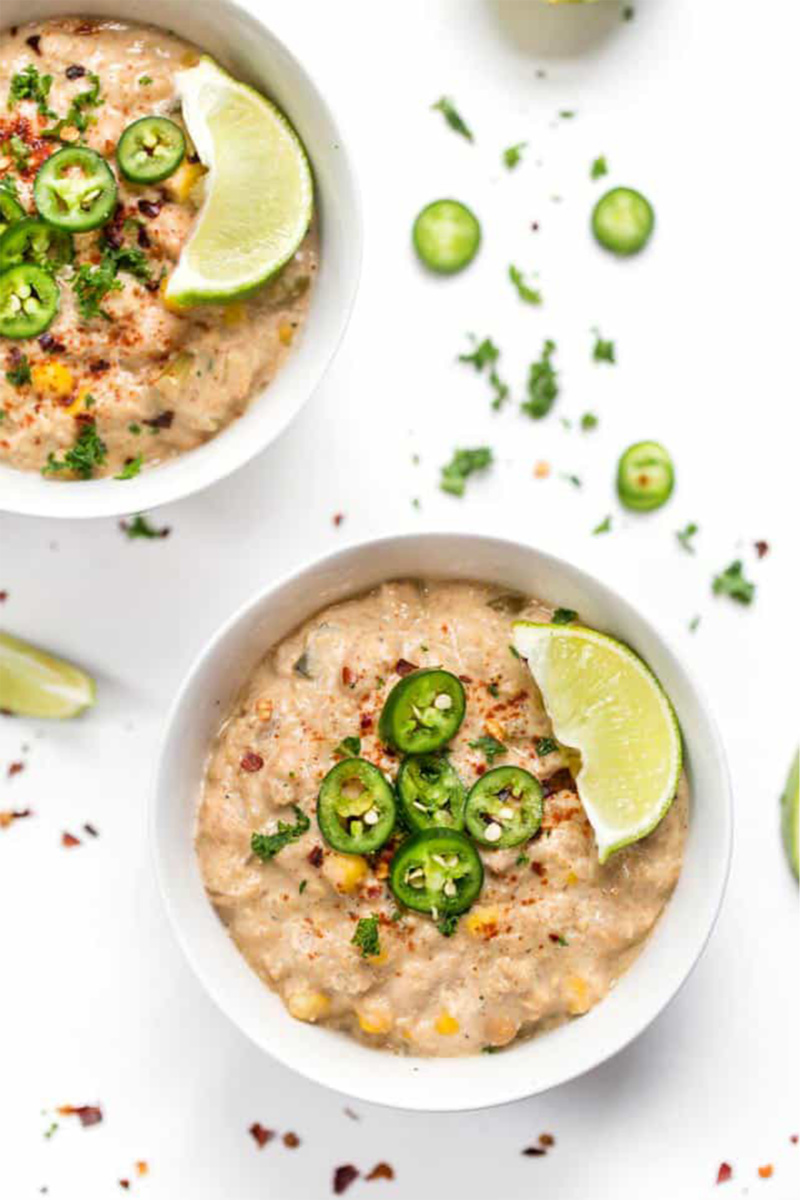 two bowls of white bean chili