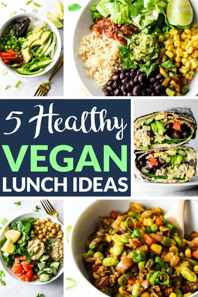 Use these 5 Healthy Vegan Lunch Ideas to pack wholesome lunches for work or school! These recipes are packed with vegetables & flavor to keep you satisfied.