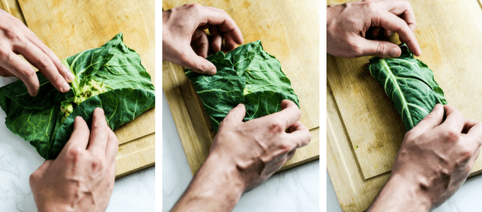 These Avocado Chickpea Salad Collard Wraps are perfect to pack for on-the-go! They're packed with fiber, protein & greens for a healthy lunch or dinner. Vegan & gluten-free!