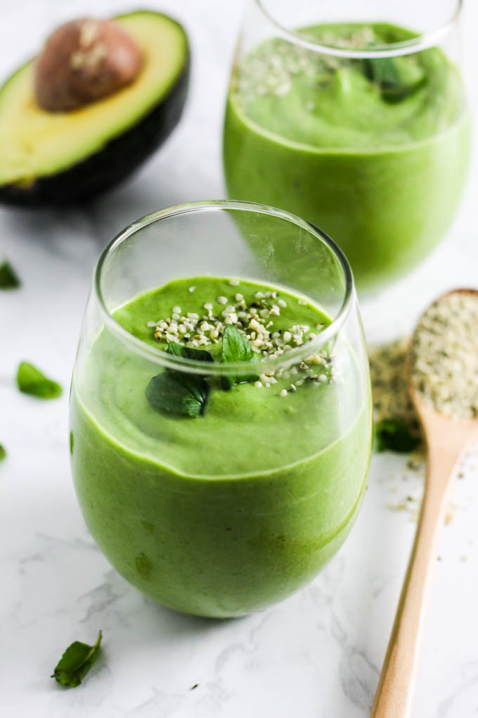 This Mango Mint Avocado Smoothie is a perfect refreshing drink to enjoy for breakfast or a snack. Naturally sweet from mango & satisfying thanks to avocado!
