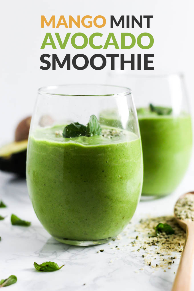 This Mango Mint Avocado Smoothie is a perfect refreshing drink to enjoy for breakfast or a snack. Naturally sweet from mango & satisfying thanks to avocado!