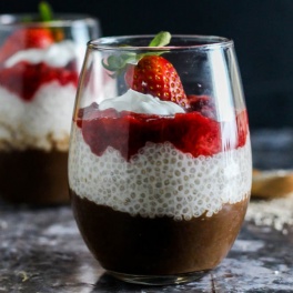 Dessert for two! These Strawberry Chocolate Chia Seed Pudding Parfaits are the easiest vegan & gluten-free dessert to whip up for you & someone special.