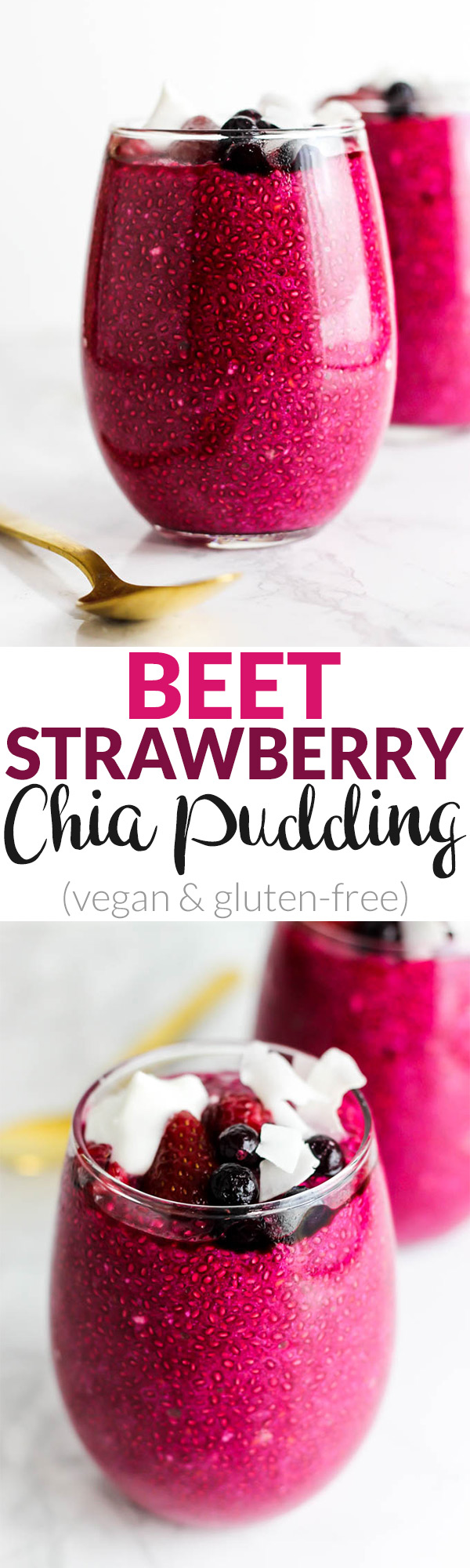 You'd never guess there are vegetables hiding in this pretty pink Beet Strawberry Chia Pudding! A satisfying breakfast or snack that's vegan & gluten-free.