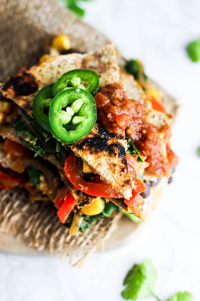 Enjoy this Vegan Quesadilla with Hummus & Vegetables for a healthy, flavorful meal or appetizer that is irresistible! Don't forget the guac. (gluten-free)