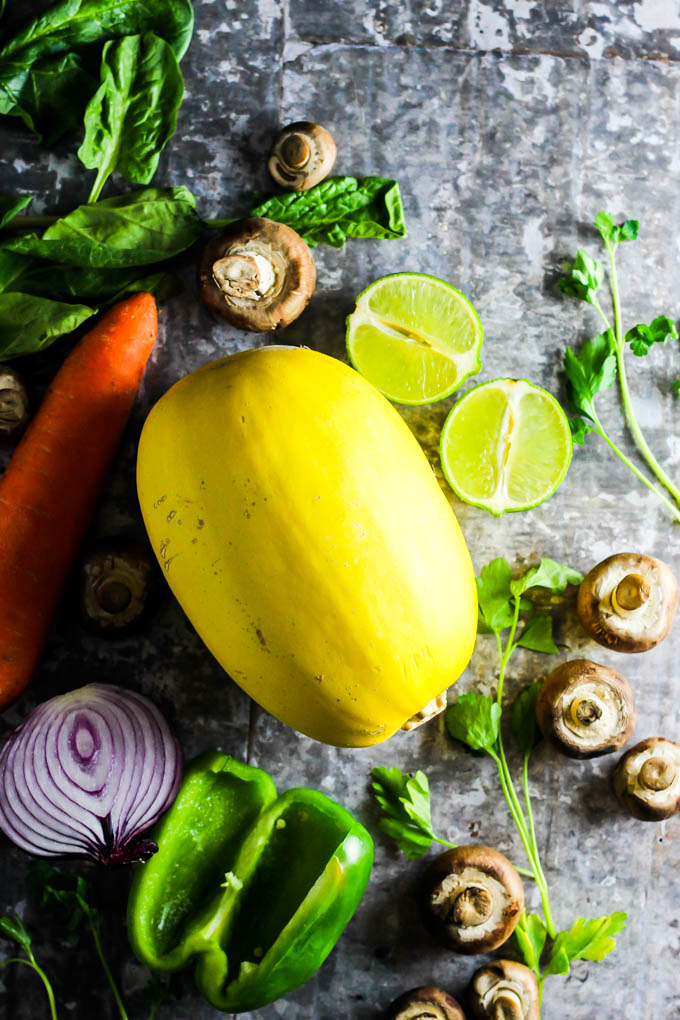 This Spaghetti Squash Peanut Stir Fry is an easy, hearty, vegetable-packed dinner that's done in just 1 hour. Vegan & gluten-free!