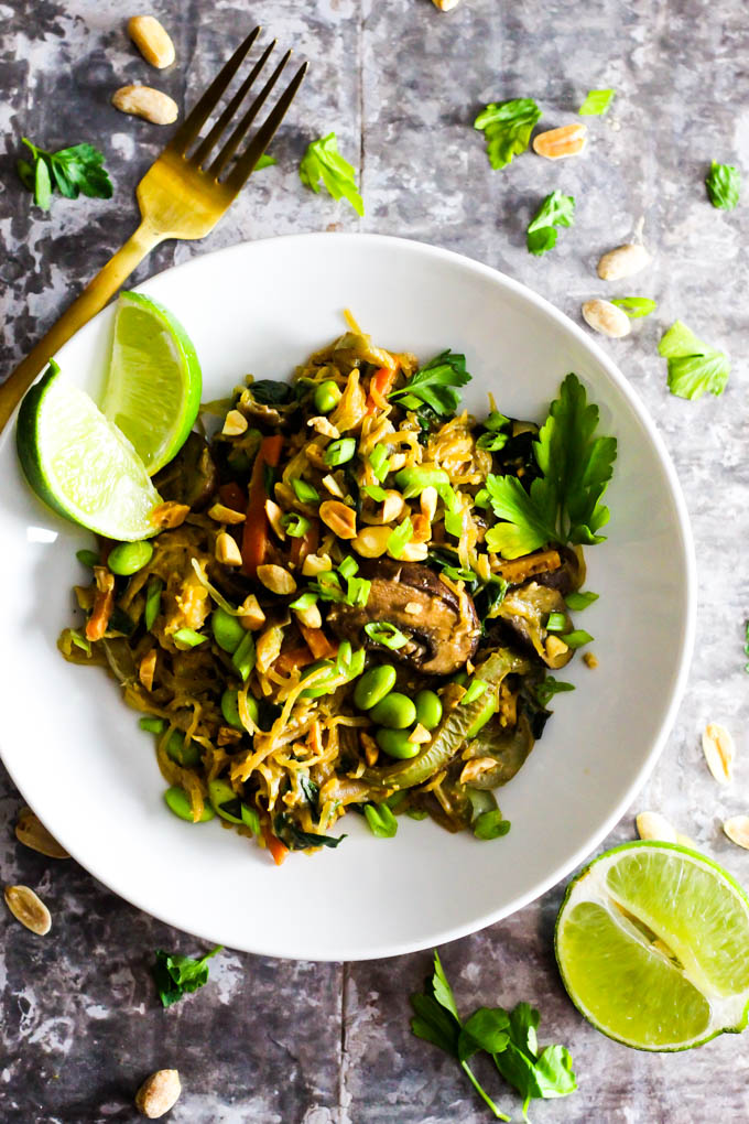 This Spaghetti Squash Peanut Stir Fry is an easy, hearty, vegetable-packed dinner that's done in just 1 hour. Vegan & gluten-free!