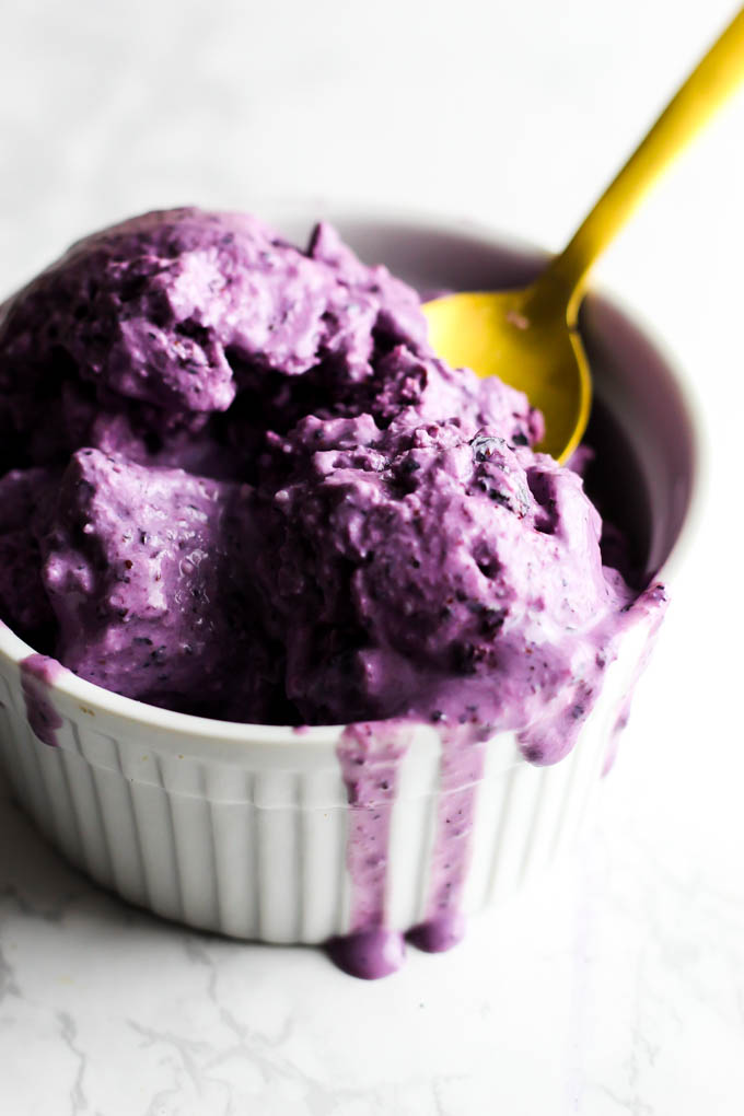 Cool off with a scoop of this refreshing Blueberry Vegan Frozen Yogurt! It's the perfect fruity dessert, plus you could even enjoy it for breakfast. Yum!