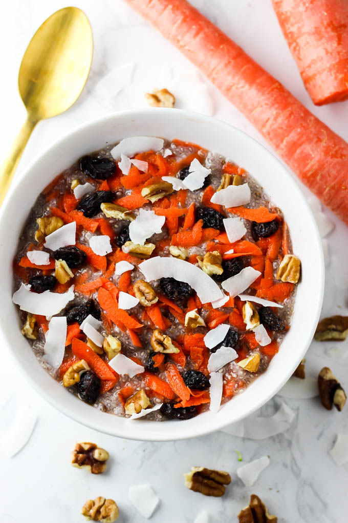 Cake for breakfast? Of course! This Carrot Cake Chia Pudding is a decadent, healthy breakfast that will keep you satisfied all morning. Vegan & gluten-free!