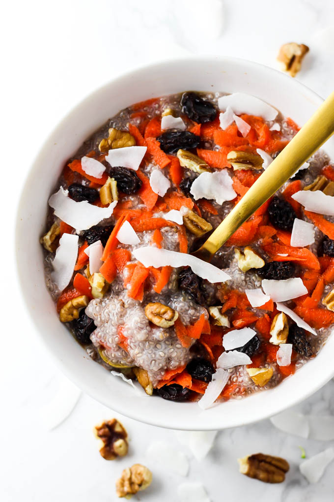 Cake for breakfast? Of course! This Carrot Cake Chia Pudding is a decadent, healthy breakfast that will keep you satisfied all morning. Vegan & gluten-free!