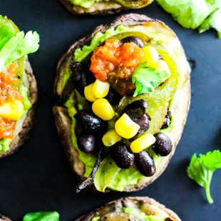 This Mexican Potato Toast is easy to make in just minutes and complete with your favorite toppings like avocado, black beans & salsa! Vegan & gluten-free.