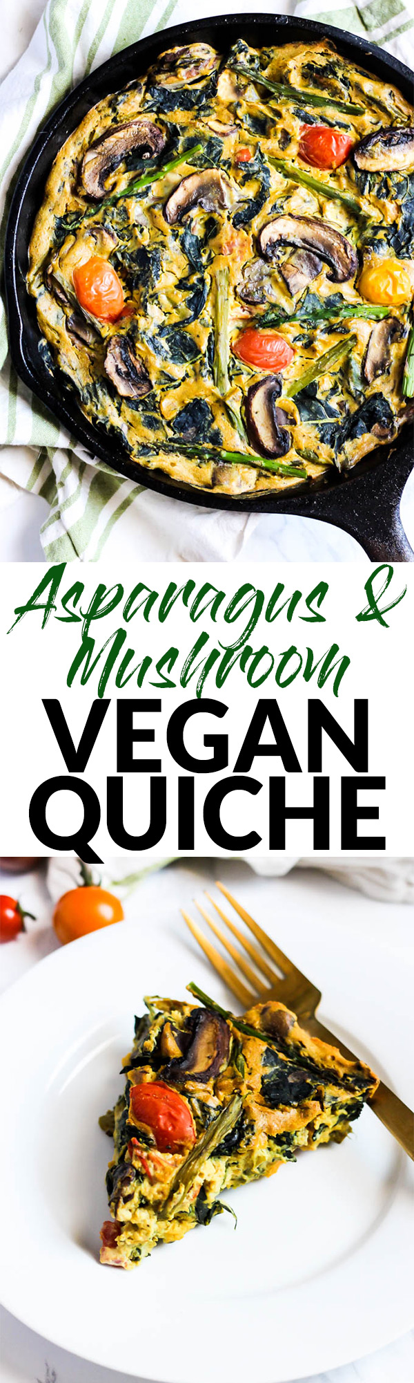 This Asparagus & Mushroom Vegan Quiche is a delicious option for breakfast or brunch! It's full of vegetables and plant protein to keep you satisfied.
