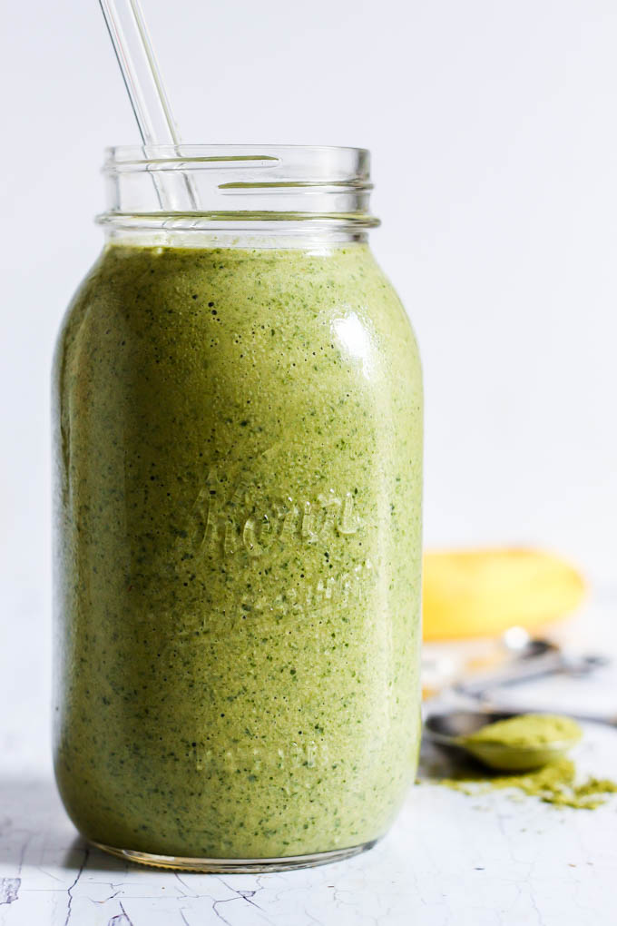 A healthy, refreshing breakfast or snack, this Banana Matcha Green Tea Smoothie is simple to throw together in a hurry. So creamy! (vegan & gluten-free)