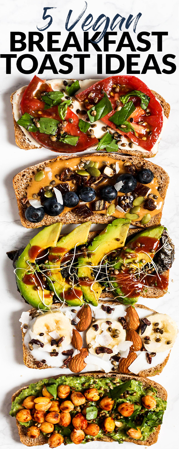 Amp up your plain piece of toast with these 5 Vegan Breakfast Toast Ideas! With both sweet & savory options, there’s a toast creation perfect for any craving. (can be gluten-free)