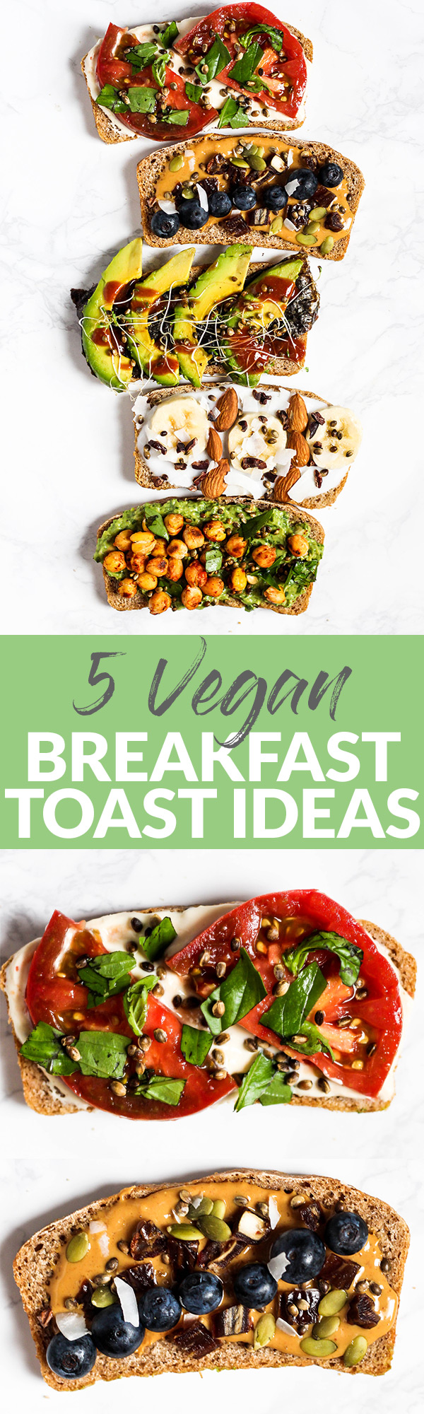 Amp up your plain piece of toast with these 5 Vegan Breakfast Toast Ideas! With both sweet & savory options, there’s a toast creation perfect for any craving. (can be gluten-free)
