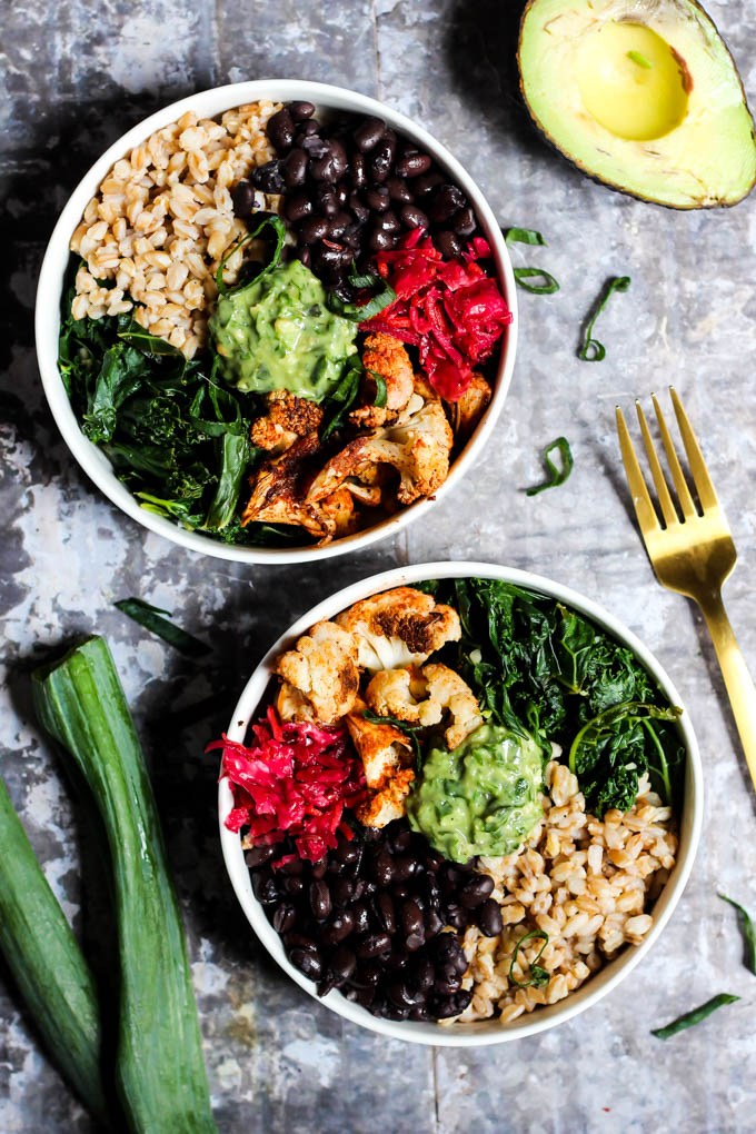 Serve up dinner in less than 30 minutes with this Black Bean Buddha Bowl recipe with creamy Avocado Pesto! It's vegan, gluten-free, and full of nutrients.