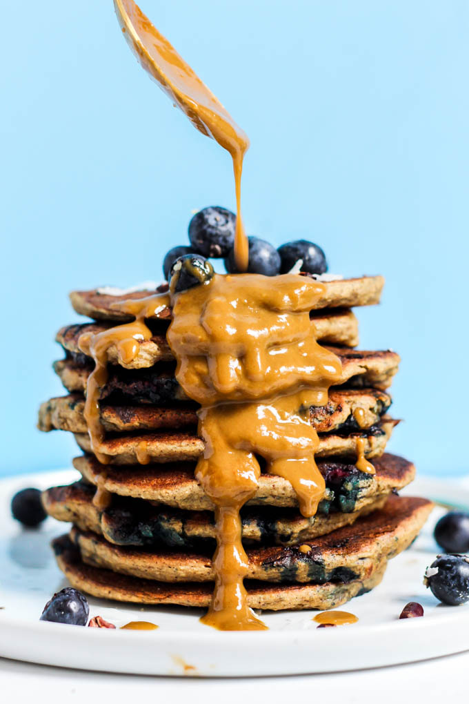 These Blueberry Vegan Protein Pancakes aren't just for the weekend! They're made in the blender, which means less time from start to breakfast. Gluten-free!