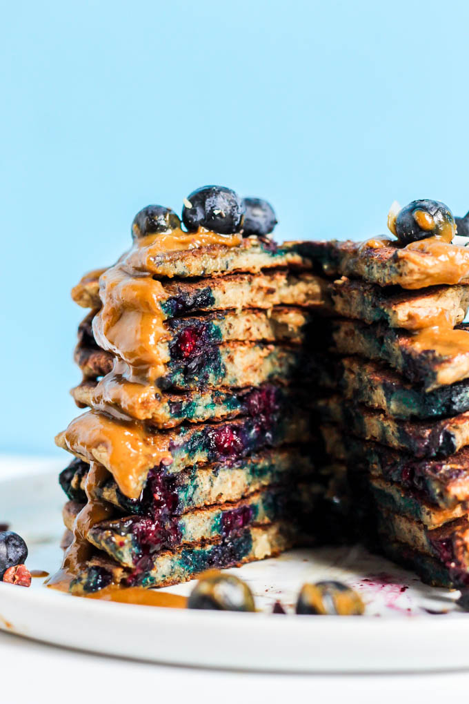 Blueberry Vegan Protein Pancakes - Cotter Crunch