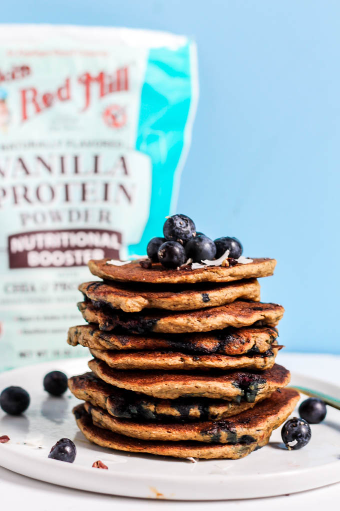 These Blueberry Vegan Protein Pancakes aren't just for the weekend! They're made in the blender, which means less time from start to breakfast. Gluten-free!