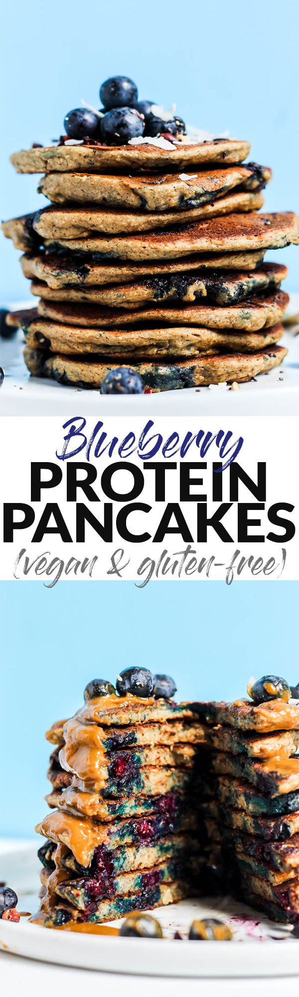 These Blueberry Vegan Protein Pancakes aren't just for the weekend! They're made in the blender, which means less time from start to breakfast. Gluten-free!