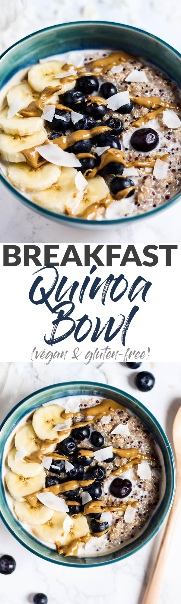 Want to change up your morning bowl of oats! Make this Breakfast Quinoa Bowl instead! It's creamy, satisfying, and perfect with any toppings you want. Vegan!