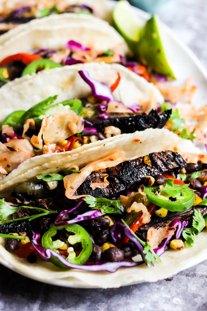 a close up of a portobello taco