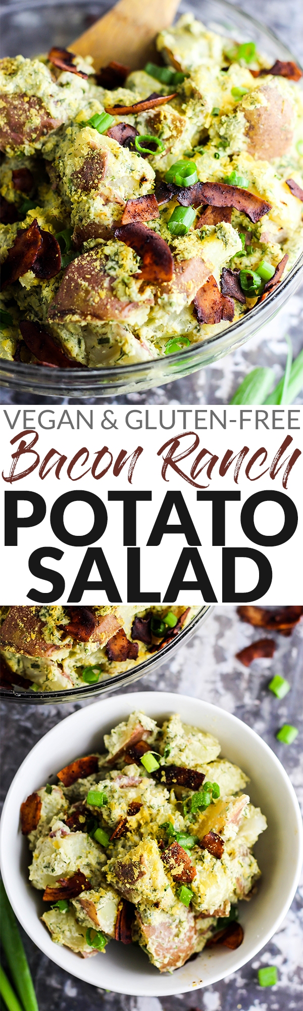 This creamy Vegan Bacon Ranch Potato Salad is a great side dish for any cookout, picnic, or dinner party. It's dairy-free & made with wholesome ingredients!
