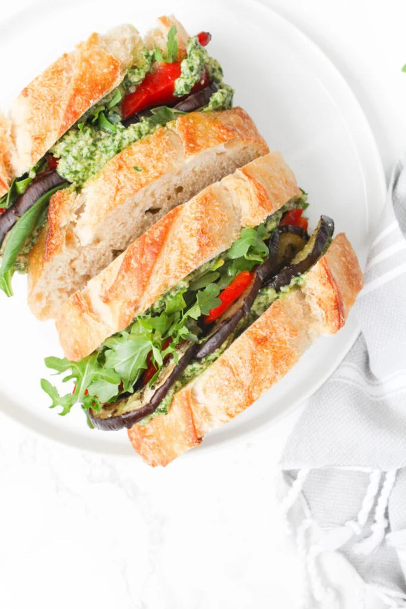 two roasted eggplant sandwiches