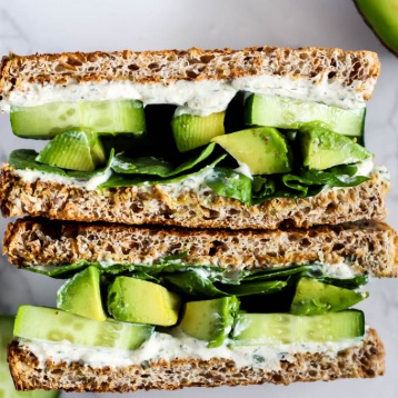 Creamy, hearty, savory...this Cool Cucumber Avocado Sandwich with Tofu Cream Cheese has it all! It's an easy, tasty lunch to pack for kids or adults. Vegan!