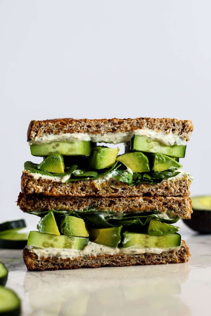 Creamy, hearty, savory...this Cool Cucumber Avocado Sandwich with Tofu Cream Cheese has it all! It's an easy, tasty lunch to pack for kids or adults. Vegan!