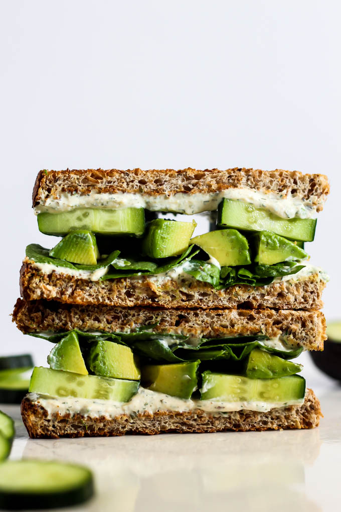 Creamy, hearty, savory...this Cool Cucumber Avocado Sandwich with Tofu Cream Cheese has it all! It's an easy, tasty lunch to pack for kids or adults. Vegan!