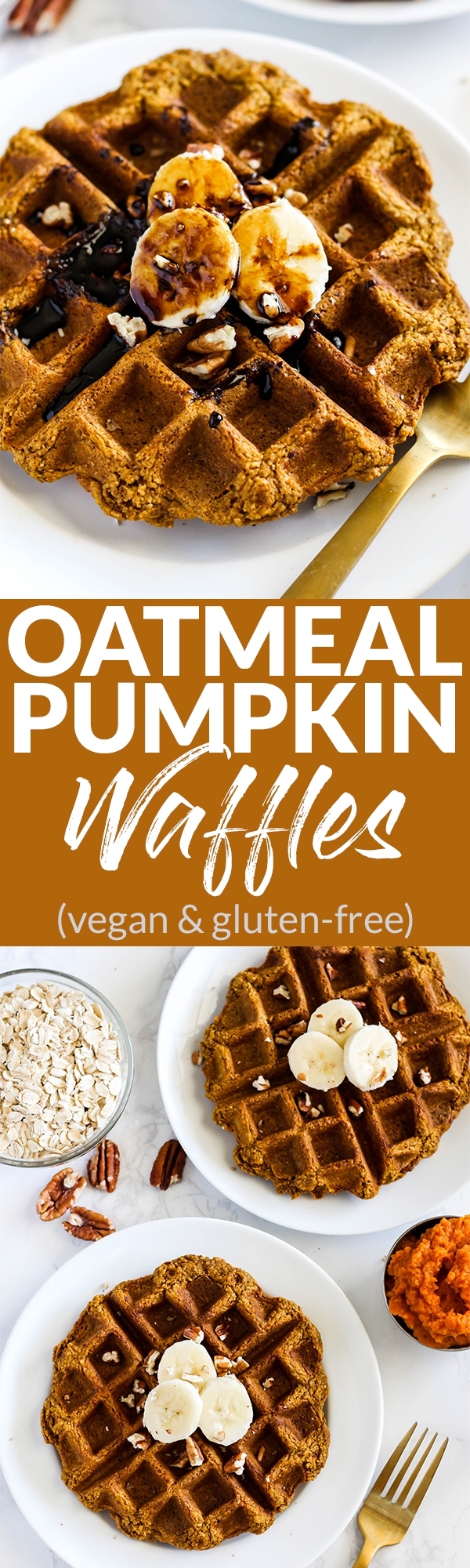 Perfect for weekday breakfasts or weekend brunch, these wholesome Vegan Oatmeal Pumpkin Pancakes will be on repeat this fall & winter! (gluten-free)