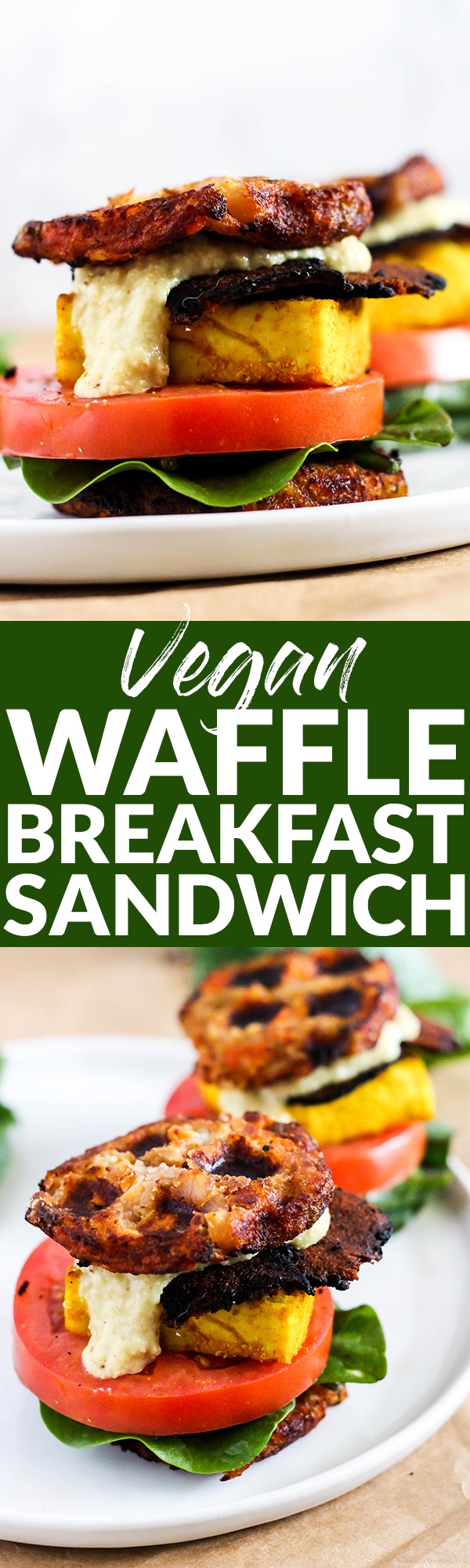 This Vegan Waffle Breakfast Sandwich is the ultimate brunch recipe to please everyone! It's loaded with hash browns, vegan bacon & dairy-free cheese. (gluten-free)