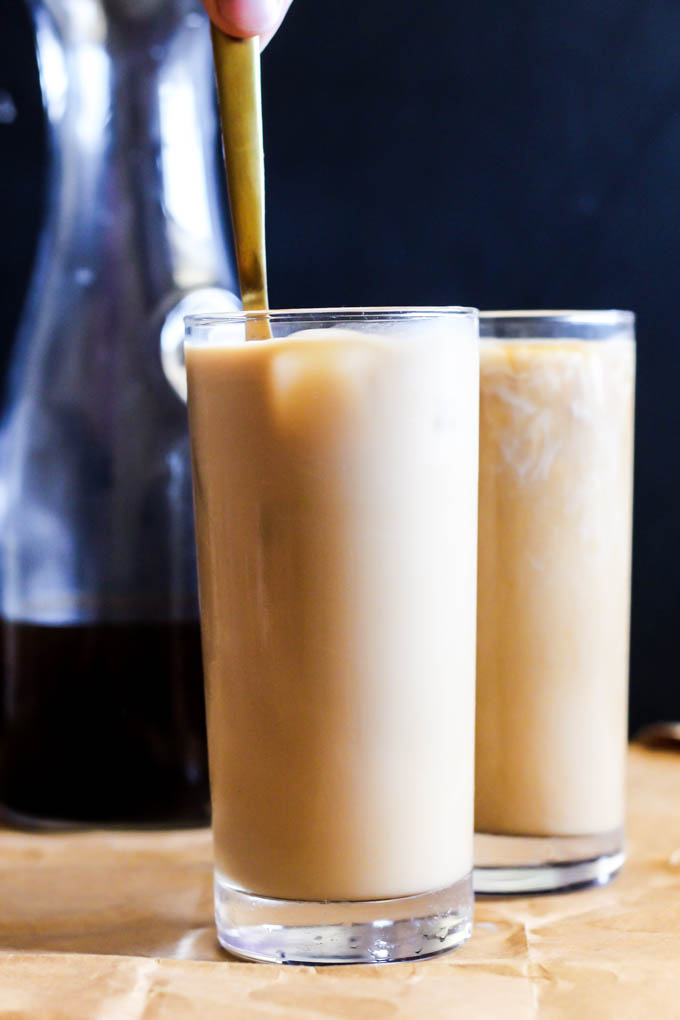 Treat yourself during the colder months to a creamy Dairy-Free Salted Caramel Latte! It's a tasty vegan coffee drink perfect to serve during the holidays.
