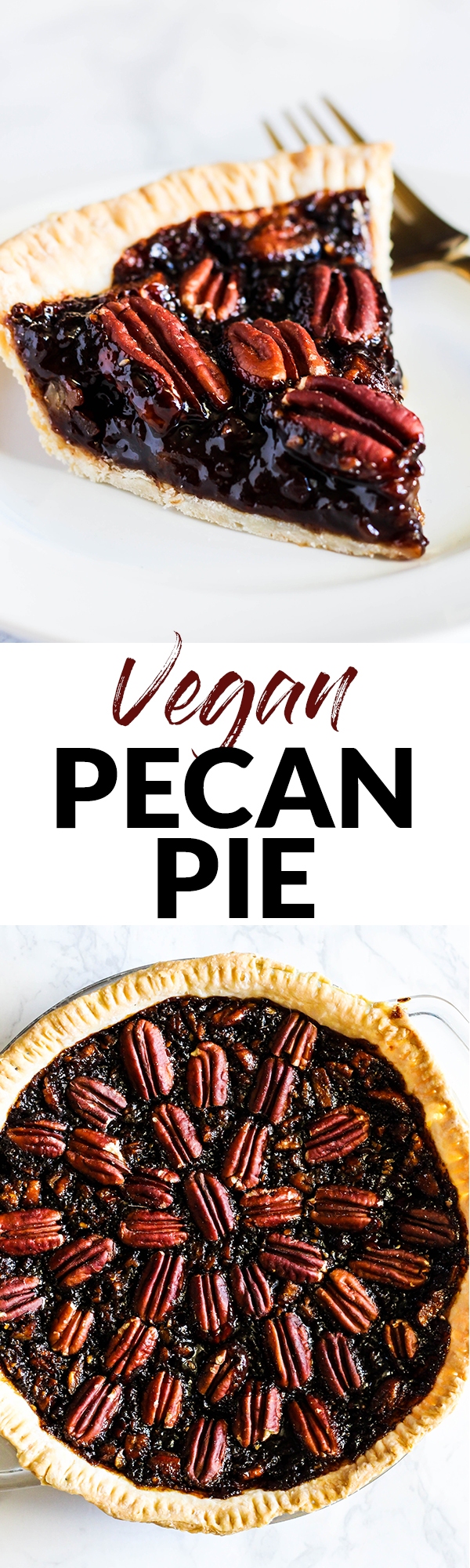 A slice of this Vegan Pecan Pie is all you need this holiday season! The sweet, gooey pecan filling tops a flaky crust that is irresistible. A must-have!