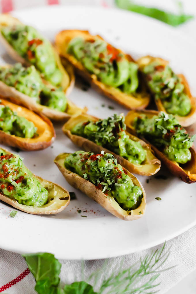 Your game day appetizer tray is not complete without these Avocado Deviled Potatoes & Creamy Avocado Pesto Pinwheels—easy plant-based finger foods for kids and adults alike!