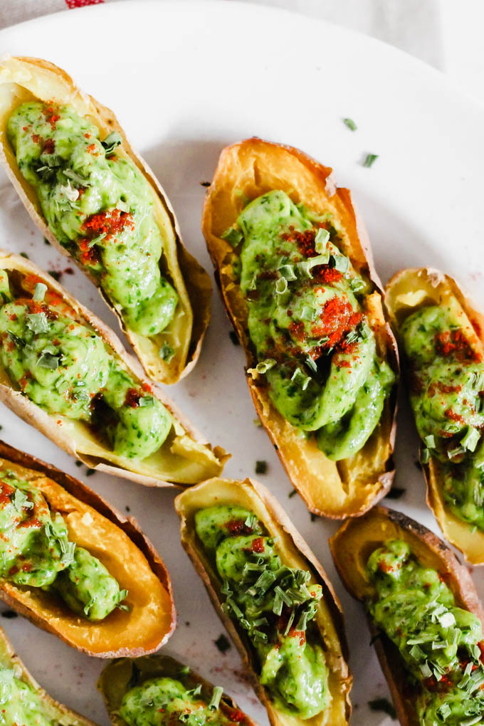 Your game day appetizer tray is not complete without these Avocado Deviled Potatoes & Creamy Avocado Pesto Pinwheels—easy plant-based finger foods for kids and adults alike!