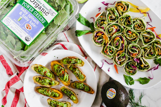 Your game day appetizer tray is not complete without these Avocado Deviled Potatoes & Creamy Avocado Pesto Pinwheels—easy plant-based finger foods for kids and adults alike!