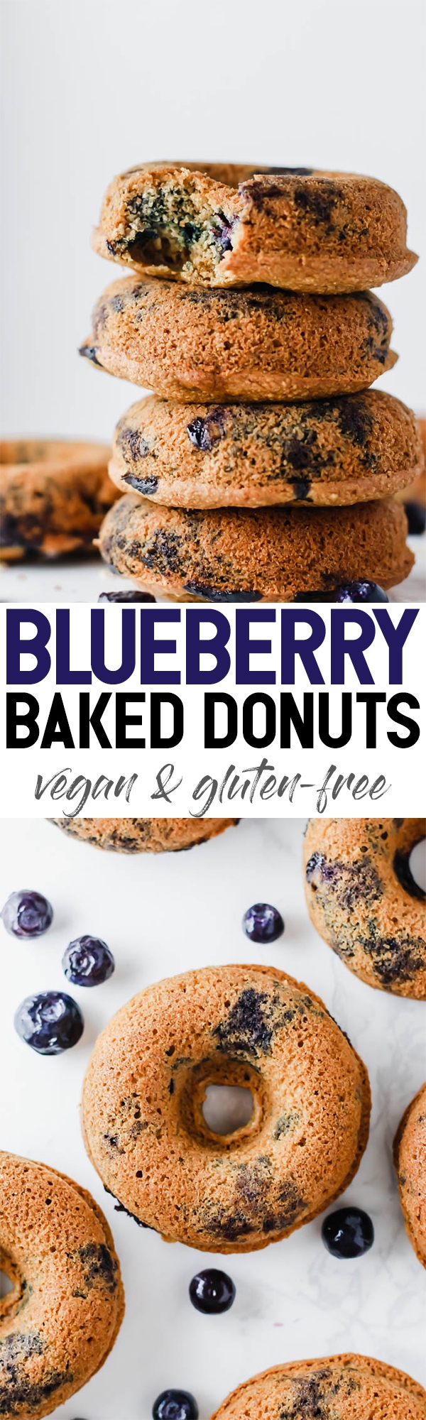 These sweet, fluffy Baked Vegan Blueberry Donuts make a satisfying breakfast, snack, or dessert! They're made with wholesome ingredients like oats, blueberries, and almond butter.