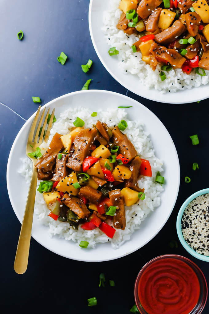 Sweet, savory, tangy... this Vegetable Mango Stir Fry does it all! Protein-rich seitan and fresh vegetables are coated in a homemade teriyaki sauce and served over rice. Move over, take-out! (vegan)