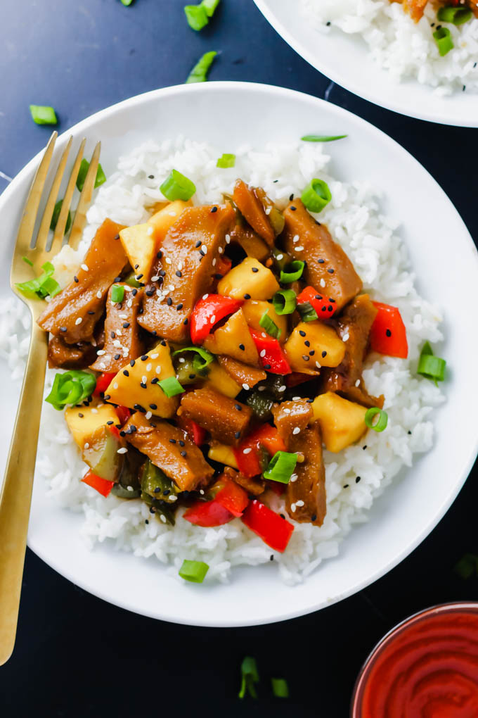 Sweet, savory, tangy... this Vegetable Mango Stir Fry does it all! Protein-rich seitan and fresh vegetables are coated in a homemade teriyaki sauce and served over rice. Move over, take-out! (vegan)