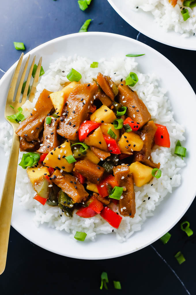 Sweet, savory, tangy... this Vegetable Mango Stir Fry does it all! Protein-rich seitan and fresh vegetables are coated in a homemade teriyaki sauce and served over rice. Move over, take-out! (vegan)