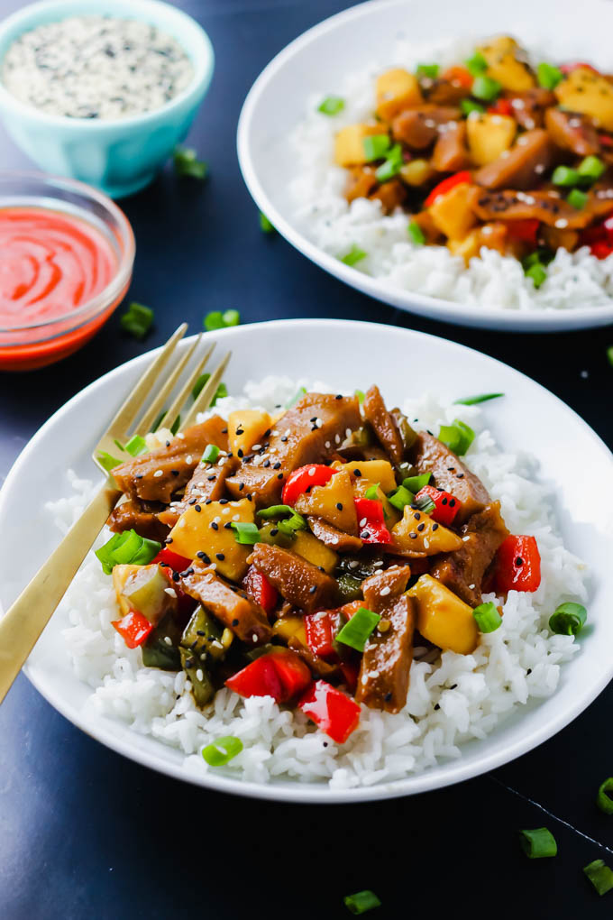 Sweet, savory, tangy... this Vegetable Mango Stir Fry does it all! Protein-rich seitan and fresh vegetables are coated in a homemade teriyaki sauce and served over rice. Move over, take-out! (vegan)